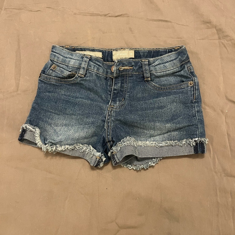 Lucky Brand Girls Riley Denim Shorts Medium Wash Blue Frayed Hem Size 8